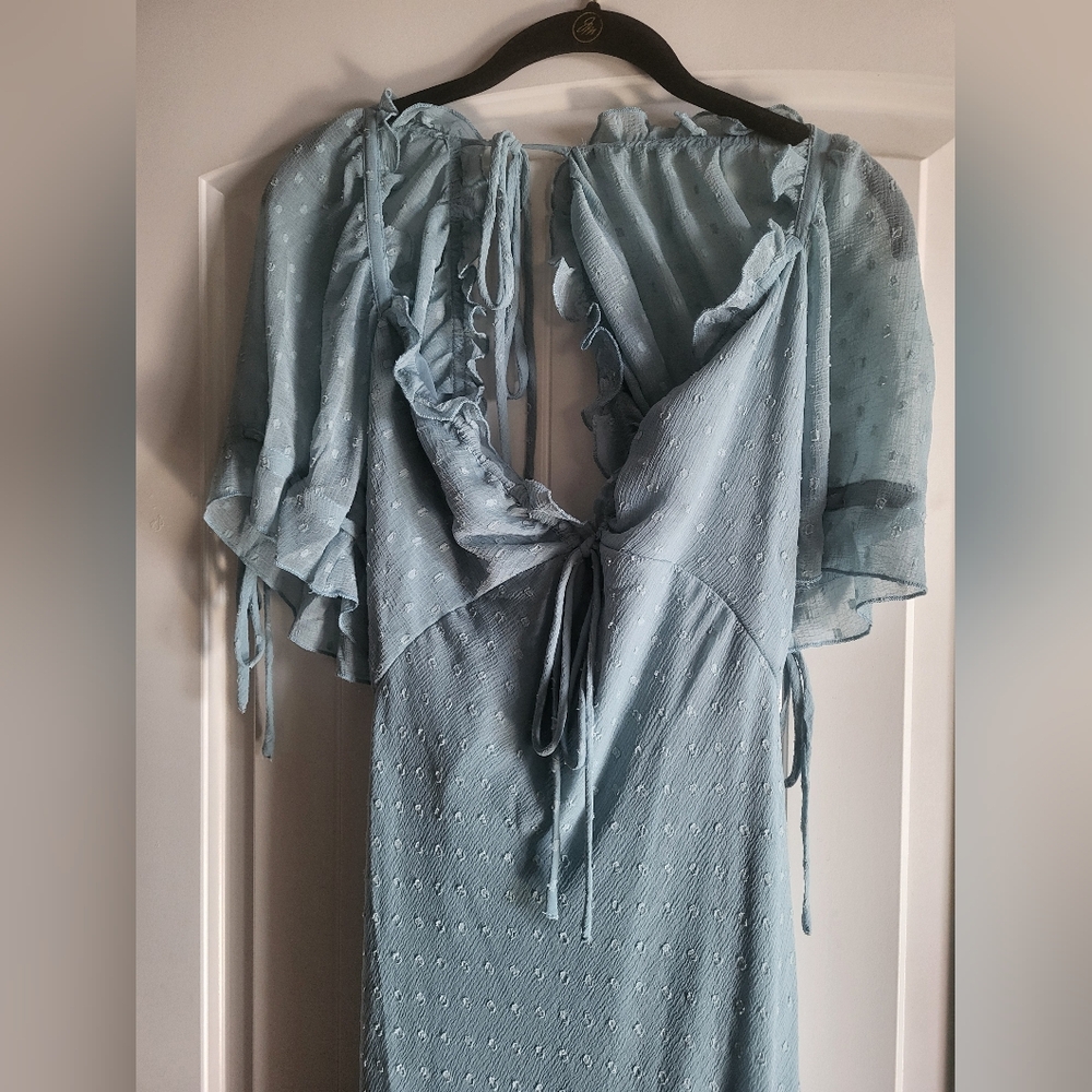 ASOS Size 6 Midi Dress, Blue, Jacquard Spot, Chiffon